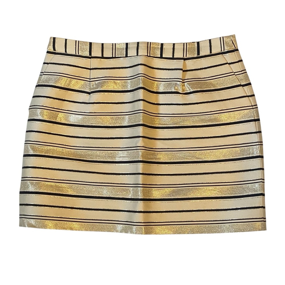 J CREW Striped Mini Skirt Cotton Silk Blend Metallic Holiday Womens Size 10